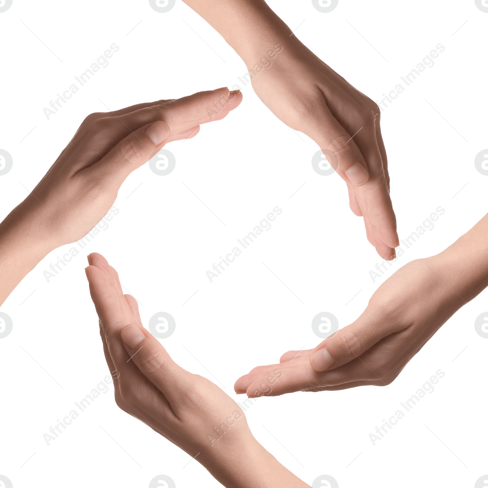 Making circle of human hands on white background. Unity, partnership, cooperation Image of Making circle of human hands on white background. Unity, partnership, cooperation