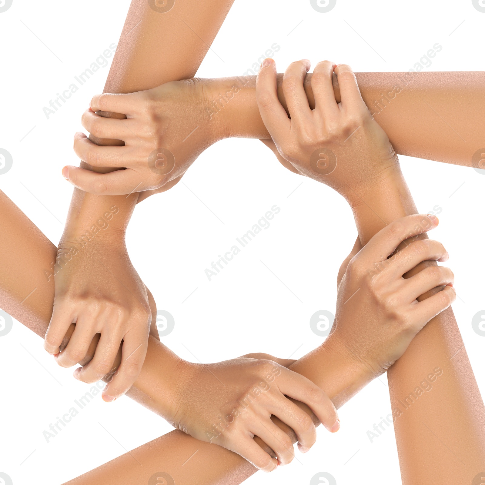 Making circle of human hands on white background. Unity, partnership, cooperation Image of Making circle of human hands on white background. Unity, partnership, cooperation