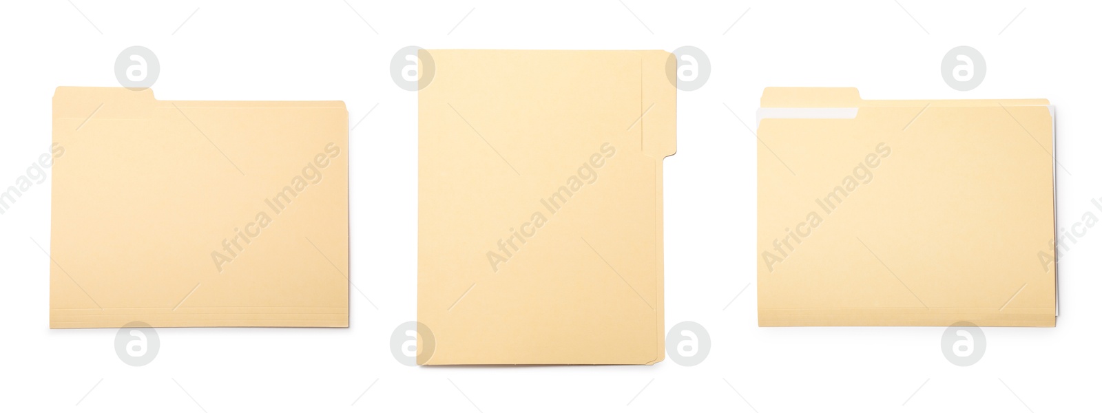 File folder isolated on white, collage. Top view Image of File folder isolated on white, collage. Top view