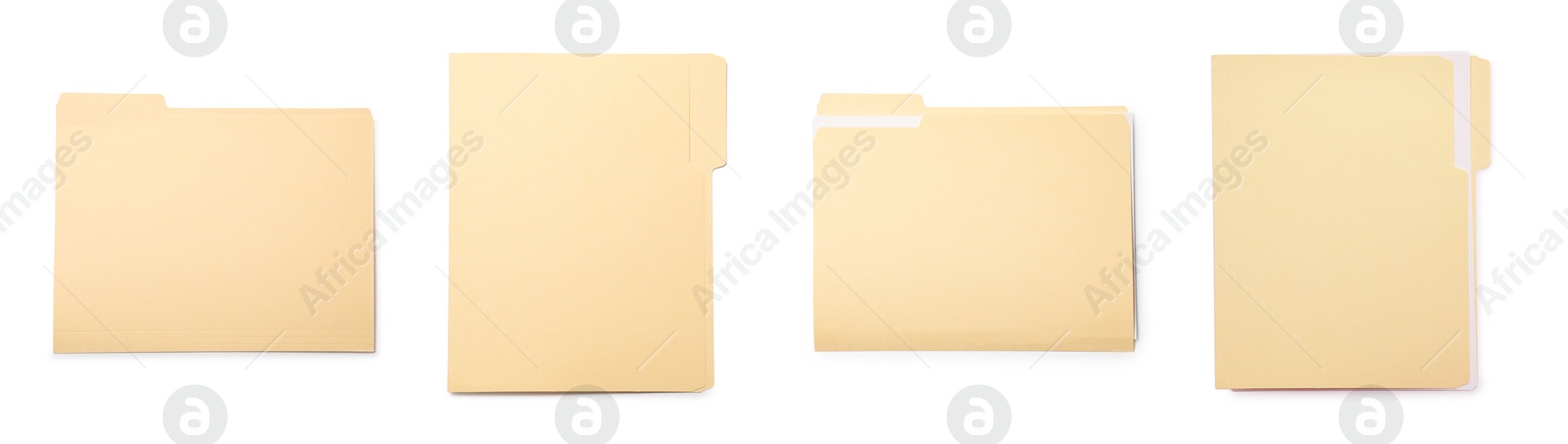 File folder isolated on white, collage. Top view Image of File folder isolated on white, collage. Top view