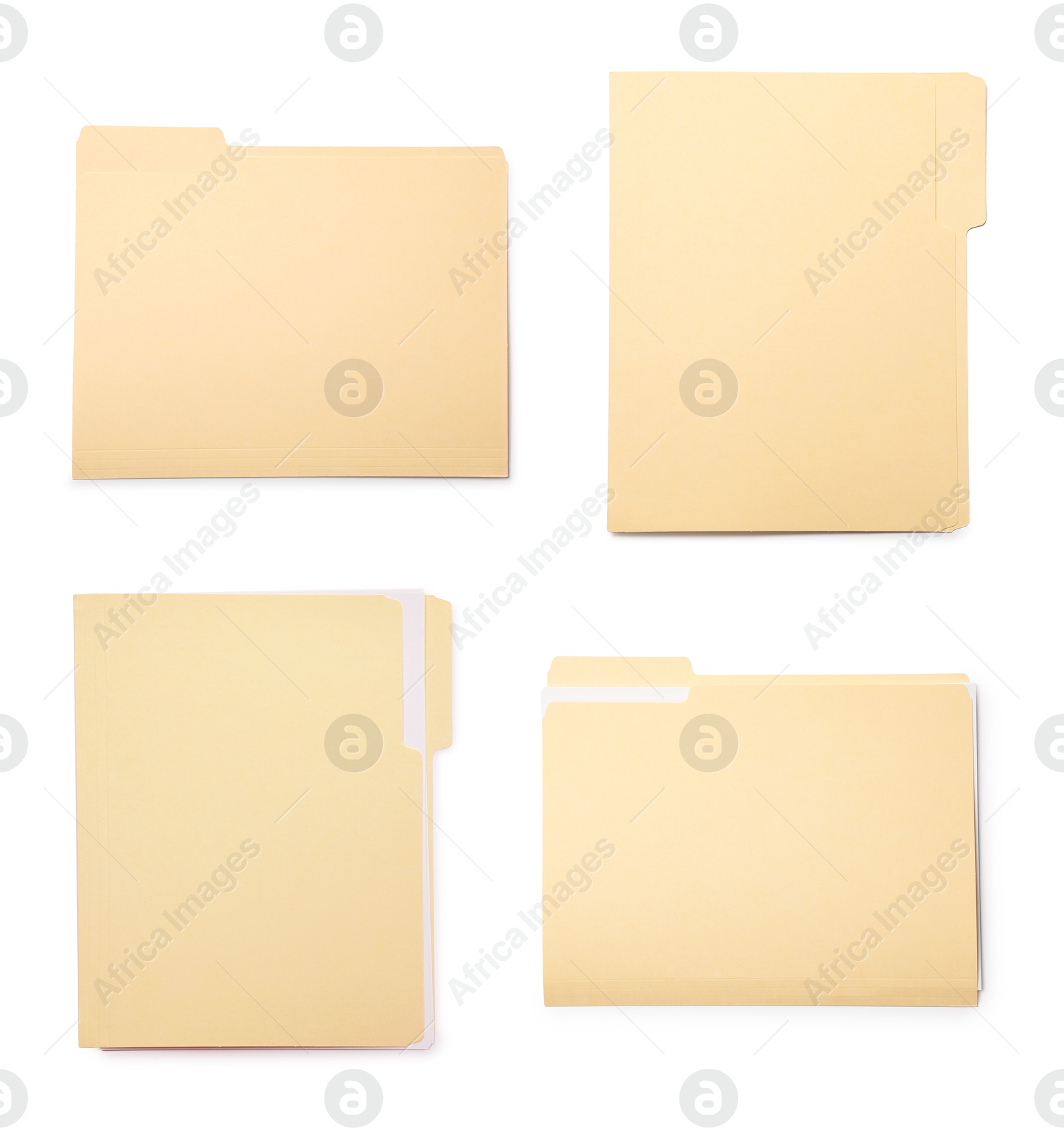 File folder isolated on white, collage. Top view Image of File folder isolated on white, collage. Top view