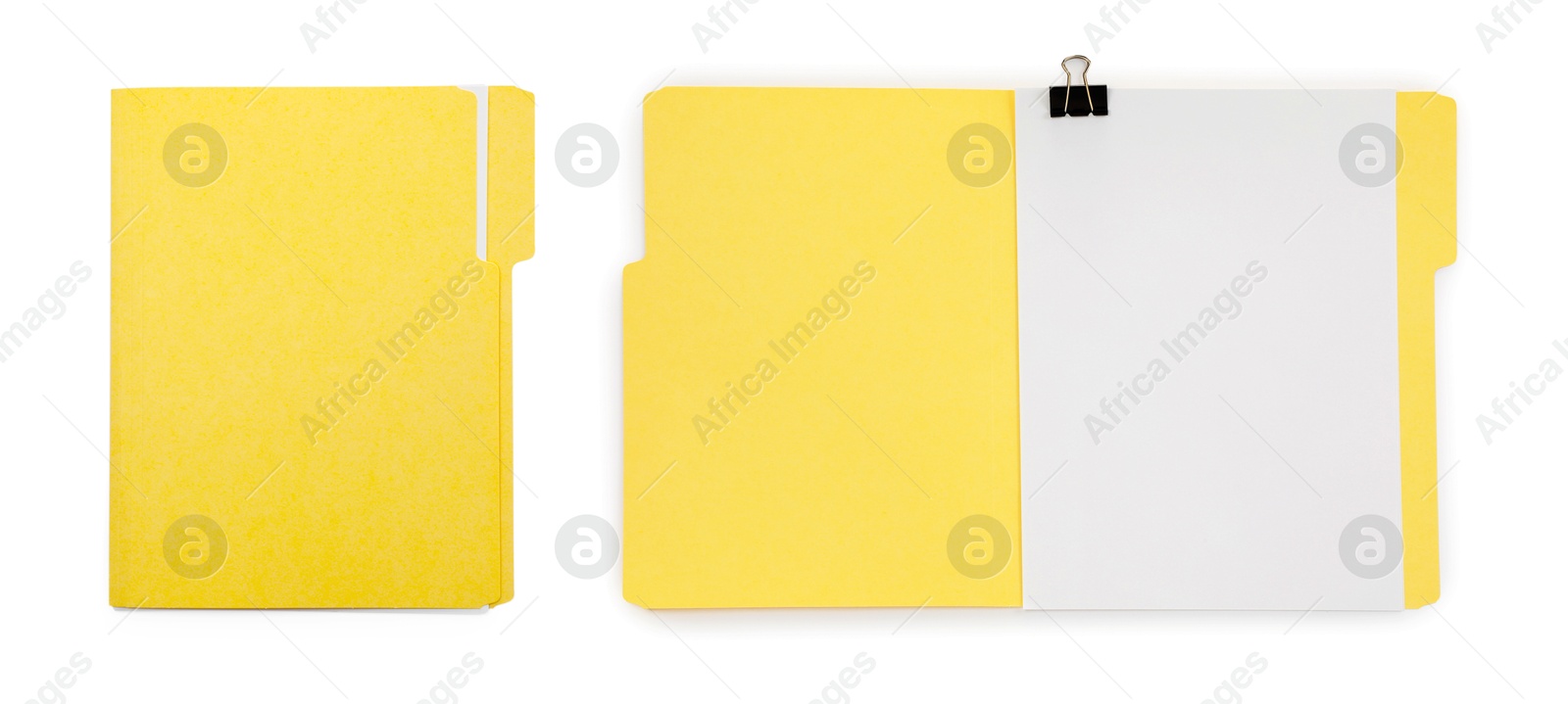 File folders with sheets of paper isolated on white, collage. Top view Image of File folders with sheets of paper isolated on white, collage. Top view
