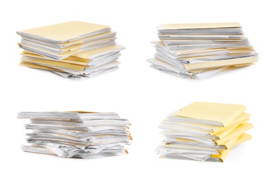 Image of File folder with sheets of paper isolated on white, collage