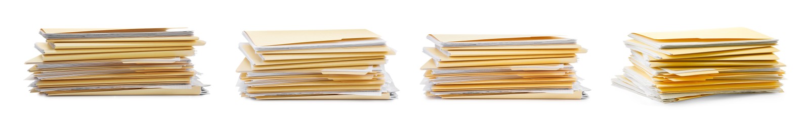 Image of File folder with sheets of paper isolated on white, collage