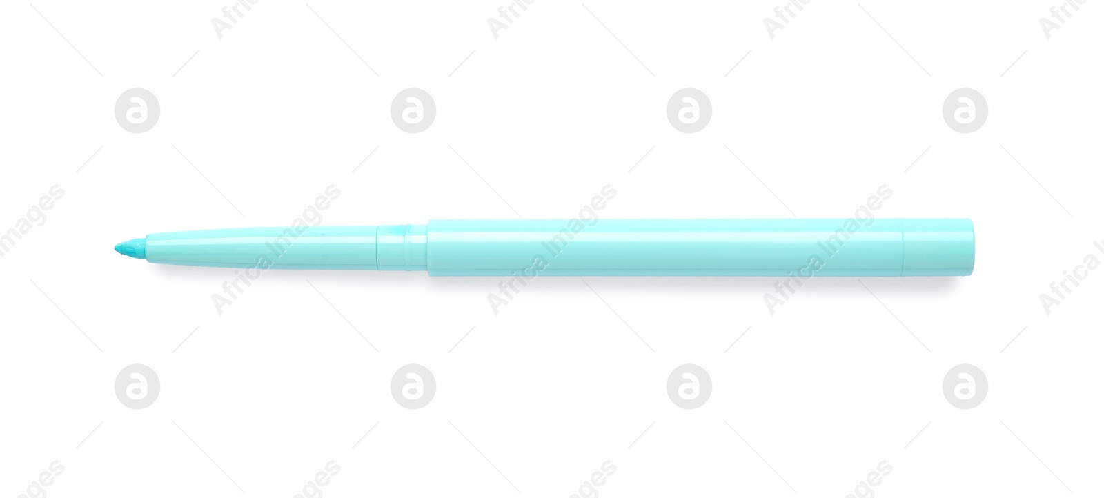 Light blue twist up eye pencil isolated on white, top view Photo of Light blue twist up eye pencil isolated on white, top view