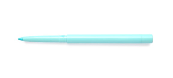 Photo of Light blue twist up eye pencil isolated on white, top view