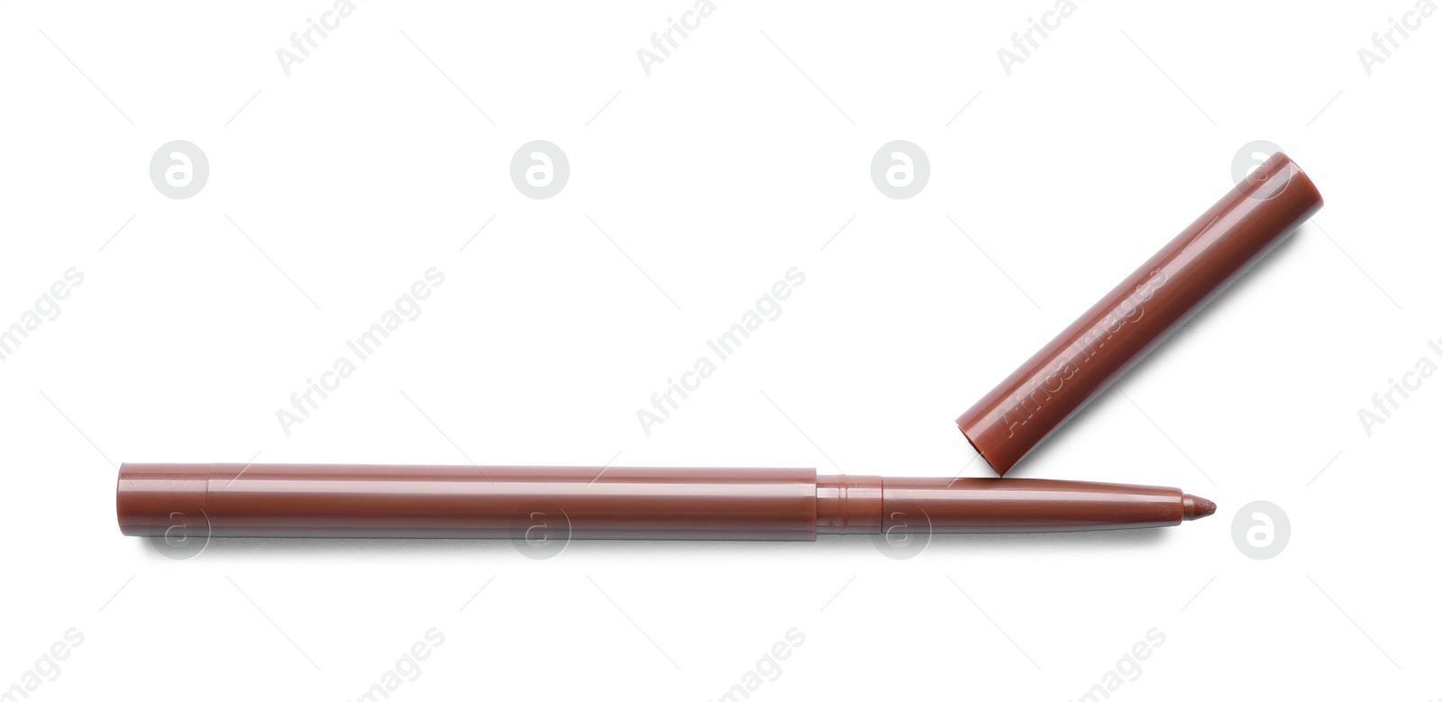Brown twist up eye pencil isolated on white, top view Photo of Brown twist up eye pencil isolated on white, top view