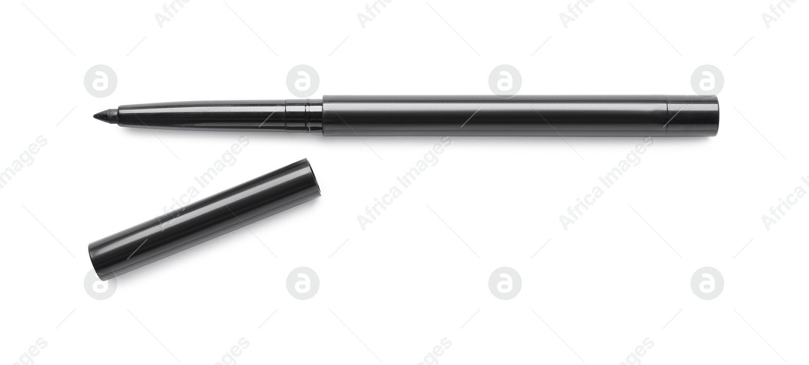 Black twist up eye pencil isolated on white, top view Photo of Black twist up eye pencil isolated on white, top view