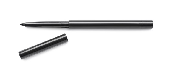 Photo of Black twist up eye pencil isolated on white, top view