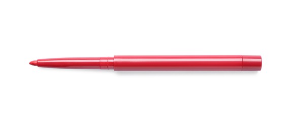 Photo of Red twist up eye pencil isolated on white, top view