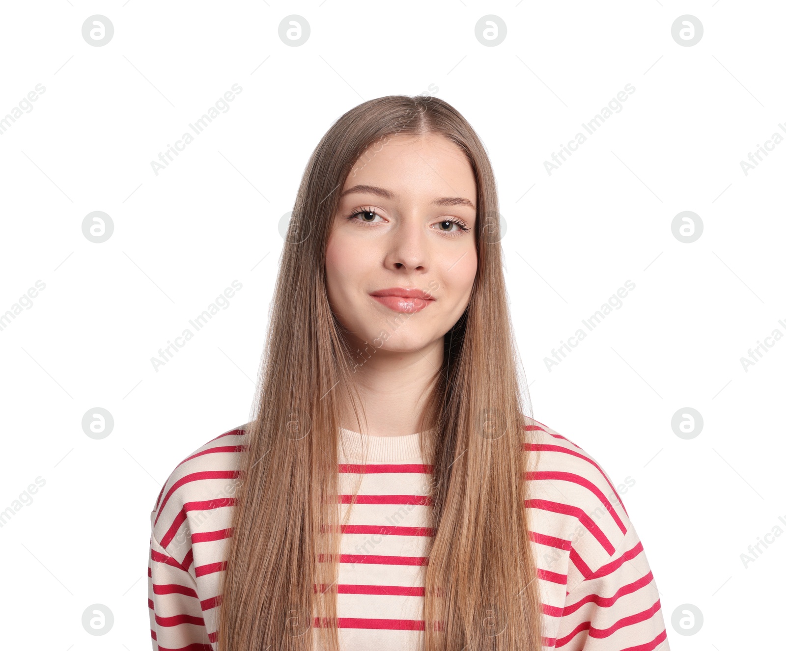 Portrait of teenage girl on white background Photo of Portrait of teenage girl on white background