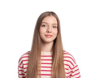 Photo of Portrait of teenage girl on white background