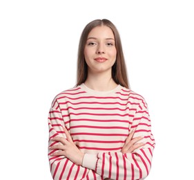 Photo of Portrait of teenage girl on white background