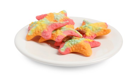 Photo of Cockroaches crawling on gummy candies against white background