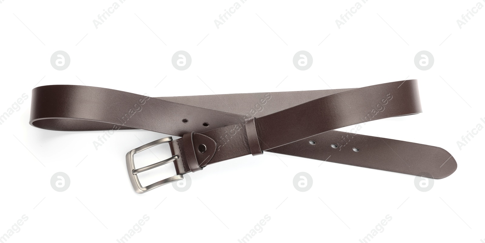 One brown leather belt isolated on white Photo of One brown leather belt isolated on white