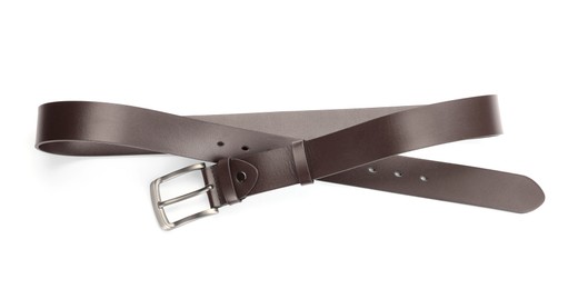 Photo of One brown leather belt isolated on white