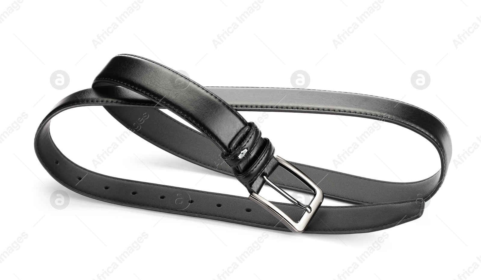 One black leather belt isolated on white Photo of One black leather belt isolated on white