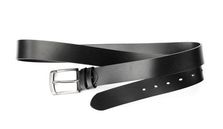 Photo of One black leather belt isolated on white