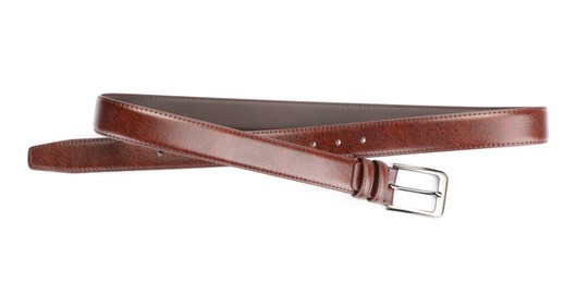 Photo of One brown leather belt isolated on white