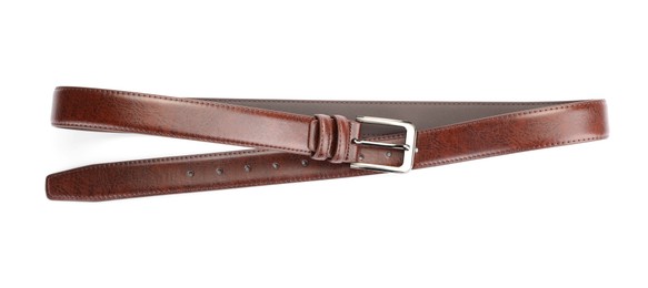 Photo of One brown leather belt isolated on white