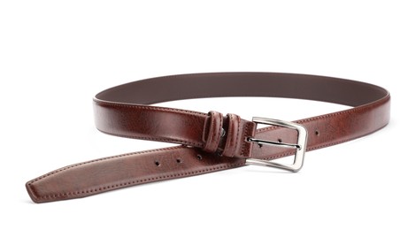 Photo of One brown leather belt isolated on white