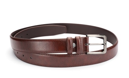 Photo of One brown leather belt isolated on white