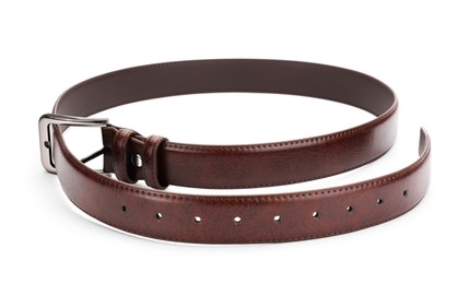 Photo of One brown leather belt isolated on white