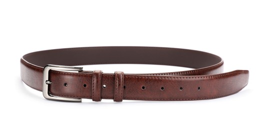 Photo of One brown leather belt isolated on white