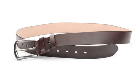 Photo of One brown leather belt isolated on white