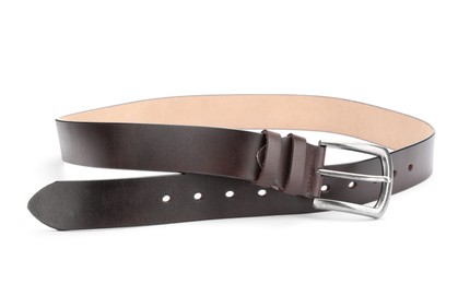 Photo of One brown leather belt isolated on white