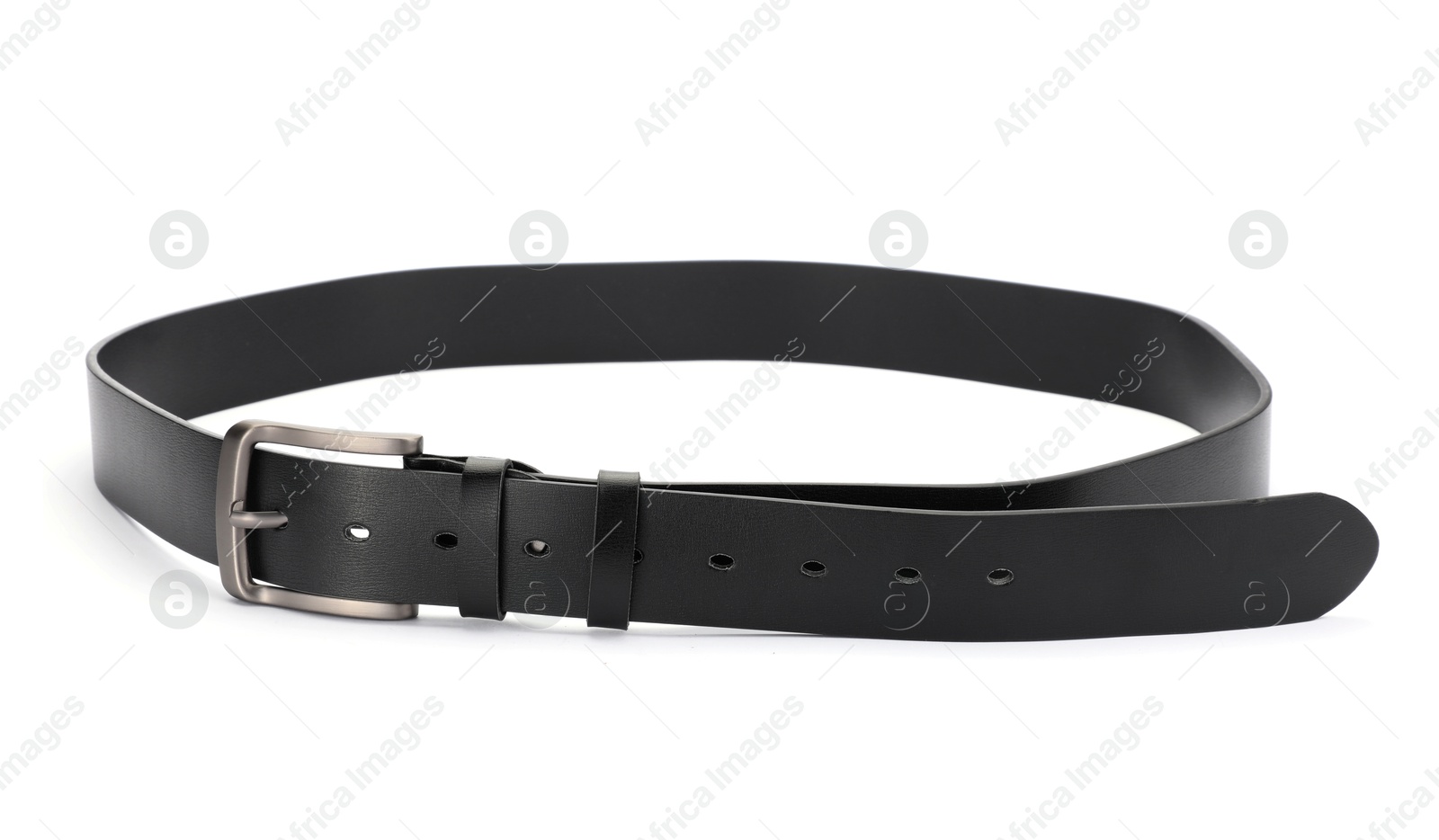 One black leather belt isolated on white Photo of One black leather belt isolated on white