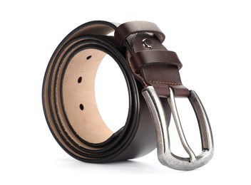 Photo of One brown leather belt isolated on white