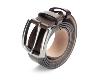Photo of One brown leather belt isolated on white