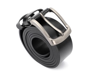 Photo of One black leather belt isolated on white