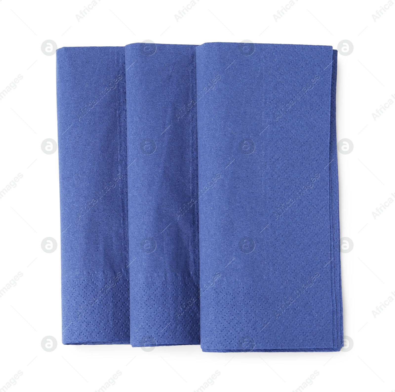 Blue paper handkerchiefs isolated on white, top view Photo of Blue paper handkerchiefs isolated on white, top view