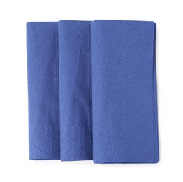 Photo of Blue paper handkerchiefs isolated on white, top view
