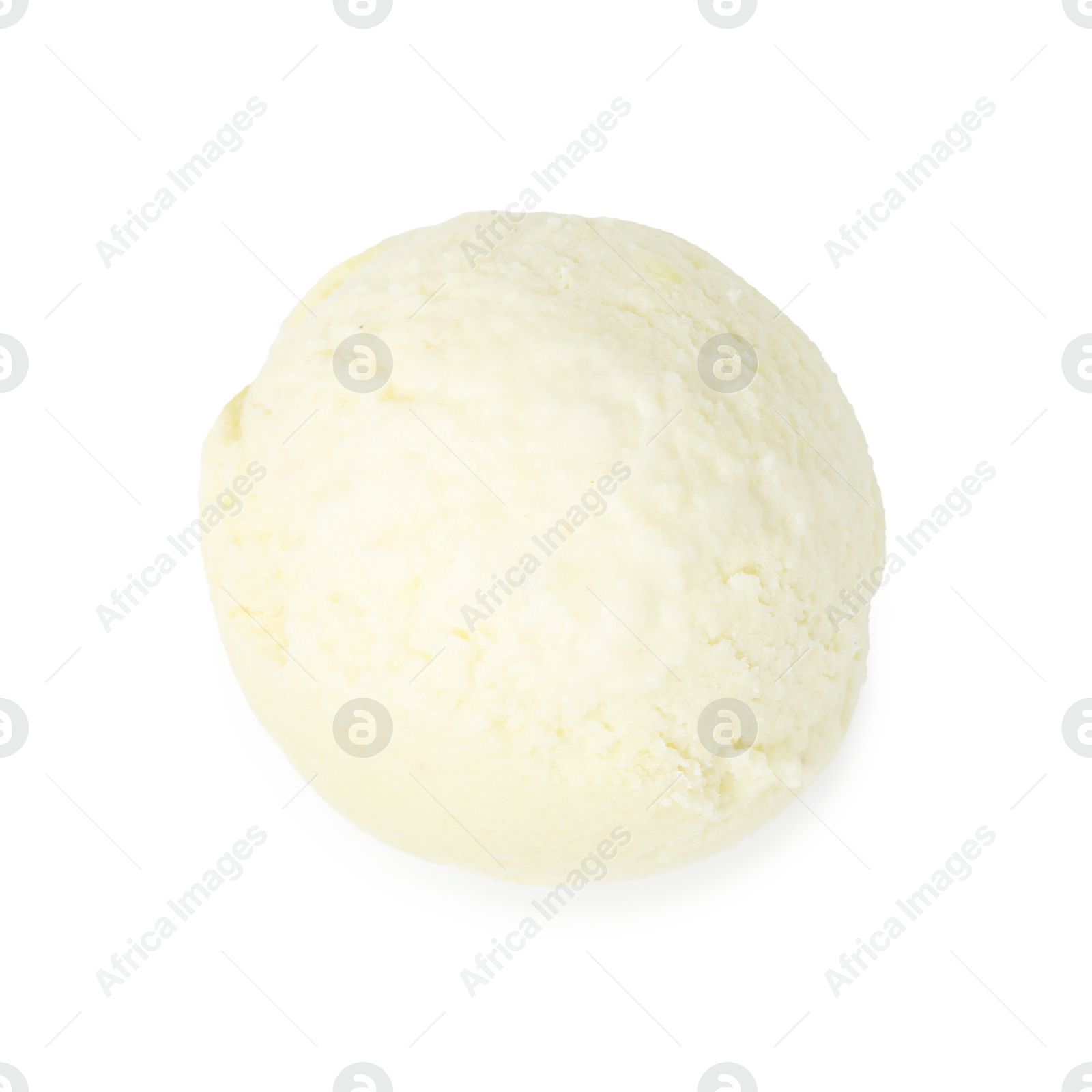 One scoop of delicious ice cream on white background, top view Photo of One scoop of delicious ice cream on white background, top view