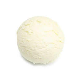 Photo of One scoop of delicious ice cream on white background, top view