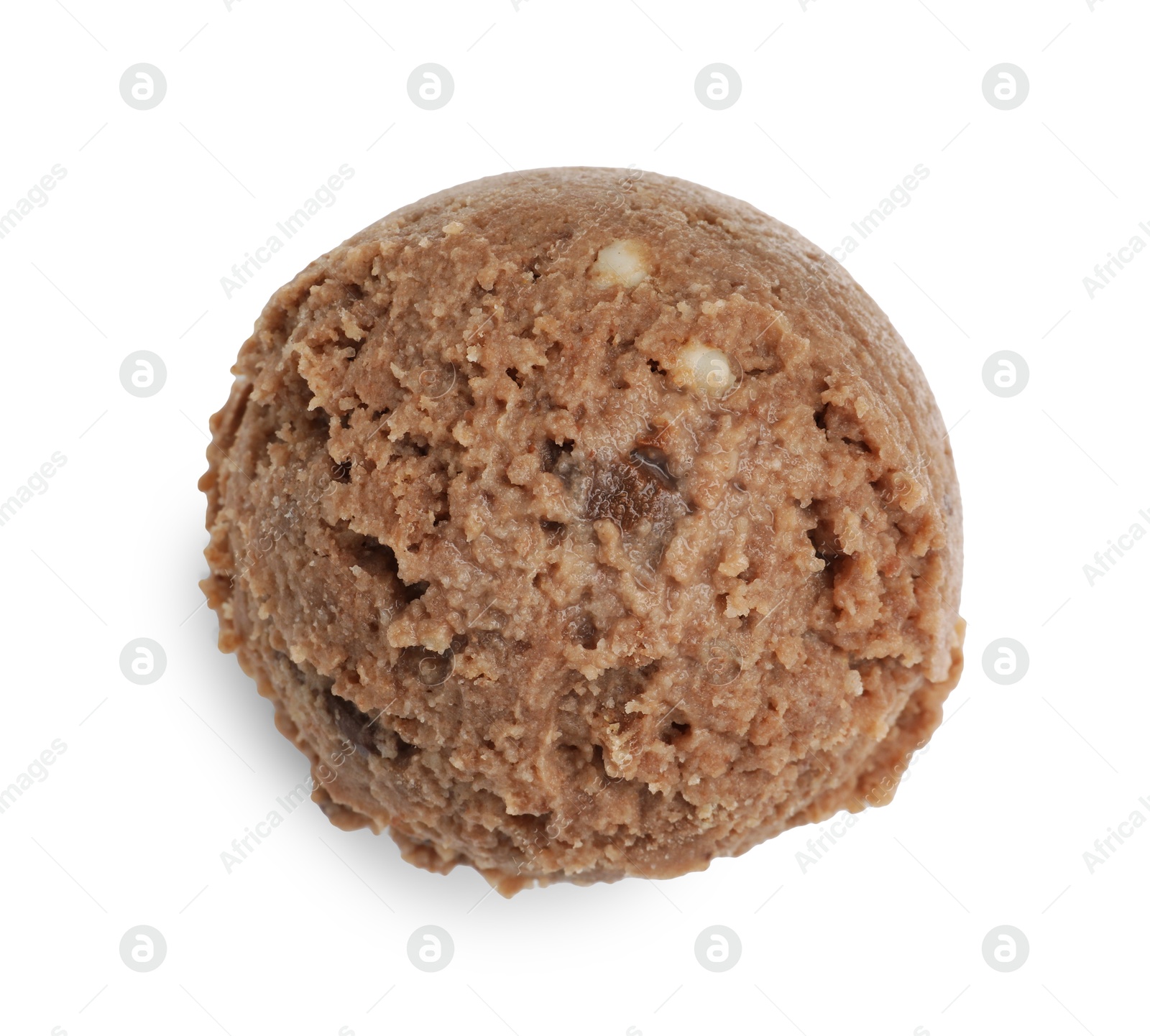 One scoop of delicious ice cream on white background, top view Photo of One scoop of delicious ice cream on white background, top view