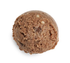 Photo of One scoop of delicious ice cream on white background, top view