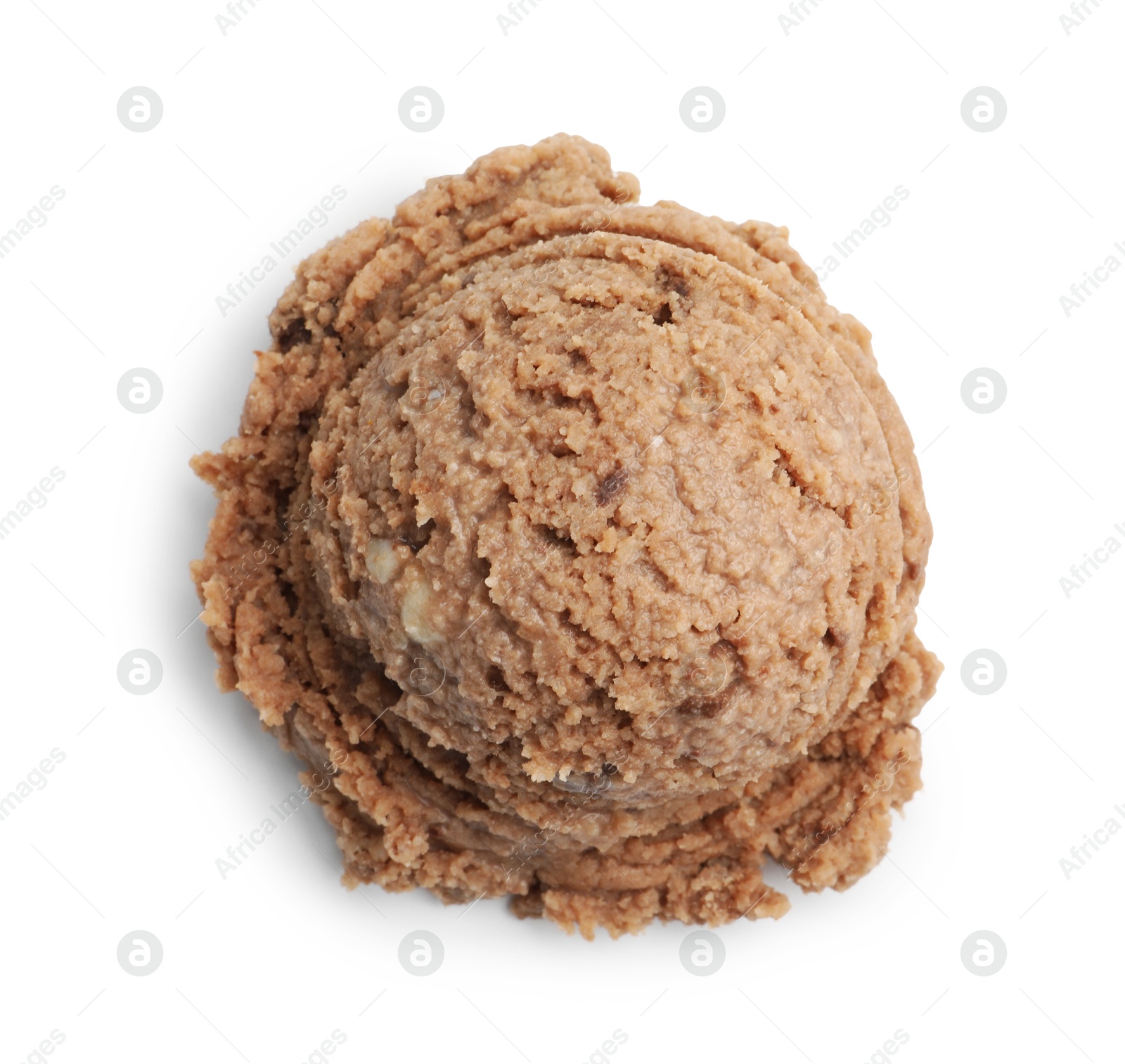 One scoop of delicious ice cream on white background, top view Photo of One scoop of delicious ice cream on white background, top view