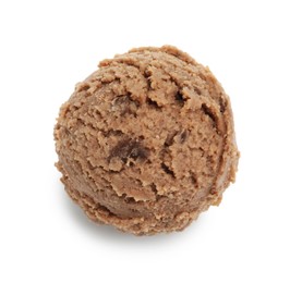 Photo of One scoop of delicious ice cream on white background, above view