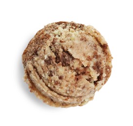 Photo of One scoop of delicious ice cream on white background, top view