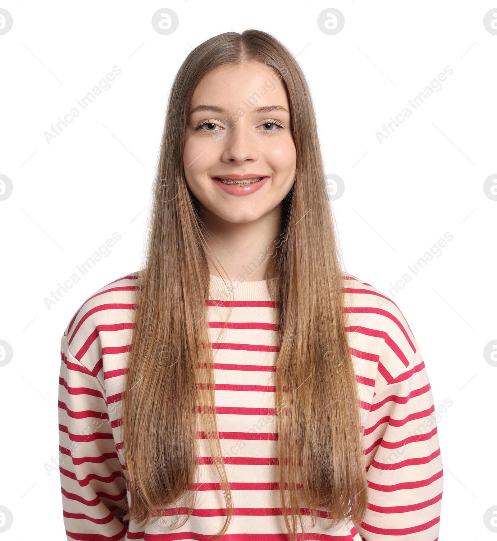 Portrait of teenage girl on white background Photo of Portrait of teenage girl on white background