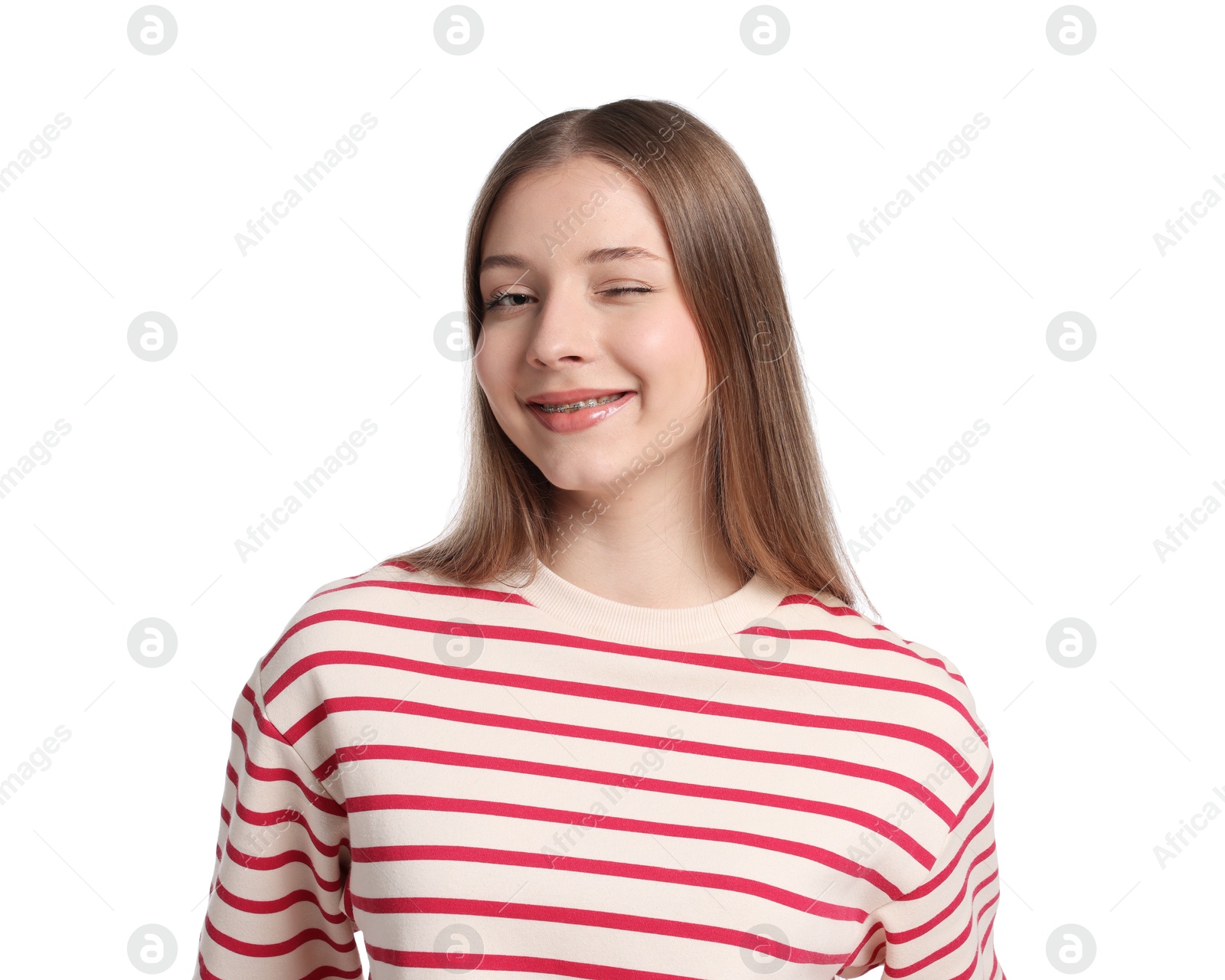 Portrait of teenage girl on white background Photo of Portrait of teenage girl on white background