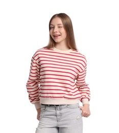 Photo of Portrait of teenage girl on white background