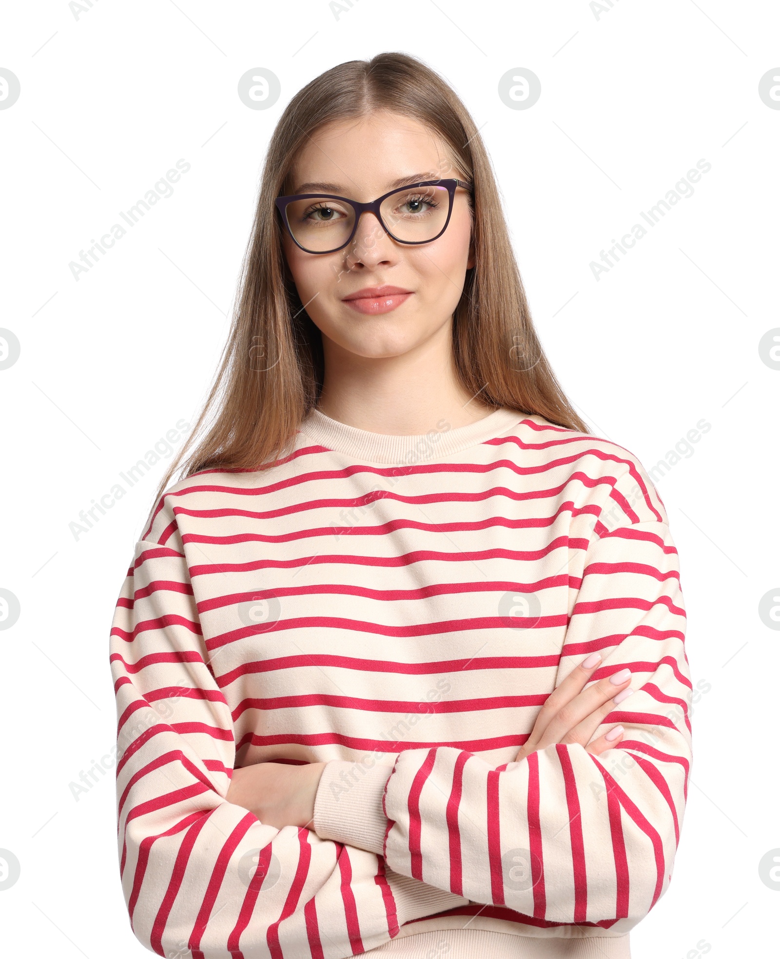 Portrait of teenage girl on white background Photo of Portrait of teenage girl on white background