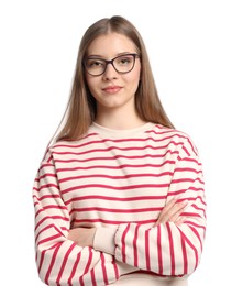 Photo of Portrait of teenage girl on white background