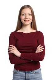 Photo of Portrait of teenage girl on white background