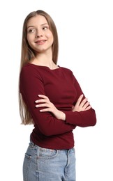 Photo of Portrait of teenage girl on white background
